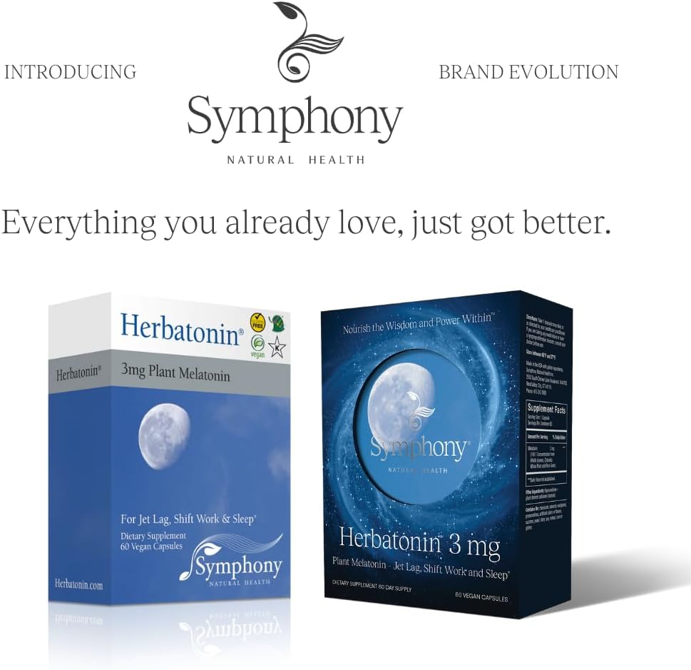 Herbatonin 3mg - The Only Natural Plant Melatonin Natural Sleep Cycle, Body Clock And Circadian Rhythm Support For Jet Lag, 60 Vegan Capsules (60 Day Supply)