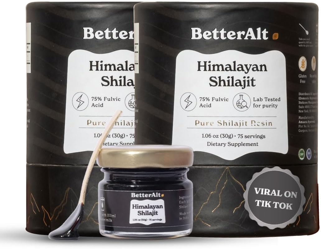 Pure Himalayan Shilajit Resin Pack of 2 High Potency Gold Grade 150 Servings for Energy Boost & Immune Support, 85+ Trace Minerals, 75%+ Fulvic Acid, with Lab Test Report,400 mg