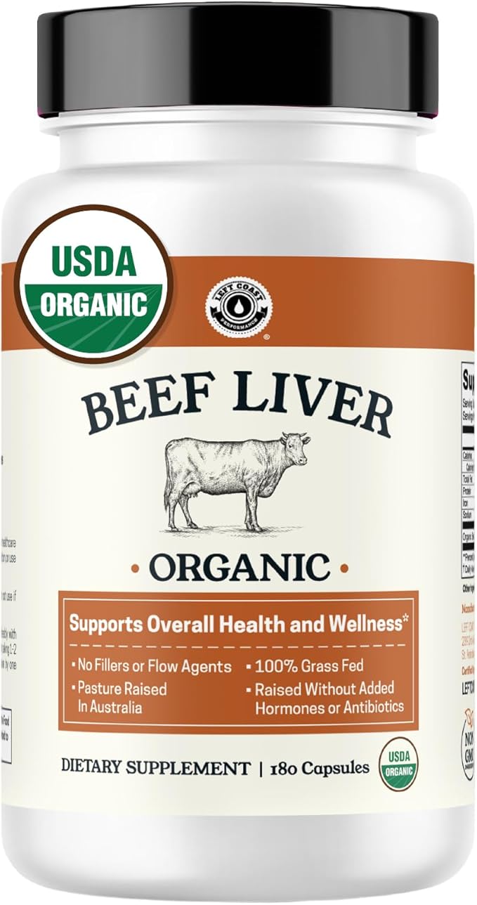 USDA Organic Beef Liver Capsules – Grass Fed & Pasture Raised in Australia – Nutrient Dense Superfood for Energy & Wellness – No Fillers, Freeze-Dried Liver Supplement – 180 Capsules
