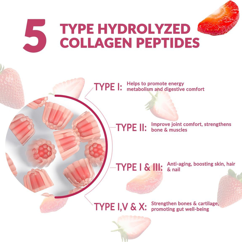 Collagen Gummies for Women, Hydrolyzed Collagen Peptides Gummies with Biotin, Collagen Supplements Gummy with Vitamin B12, C, D, Zinc for Hair Skin Nail
