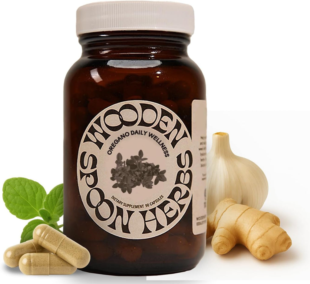 Wooden Spoon Herbs Oregano Daily Wellness Supplement | Immune Support, Digestive Health & Antioxidants | Organic Oregano Leaf & Garlic | Gentle, Stomach-Friendly Formula | 90 Capsules, Vegan & Non-GMO
