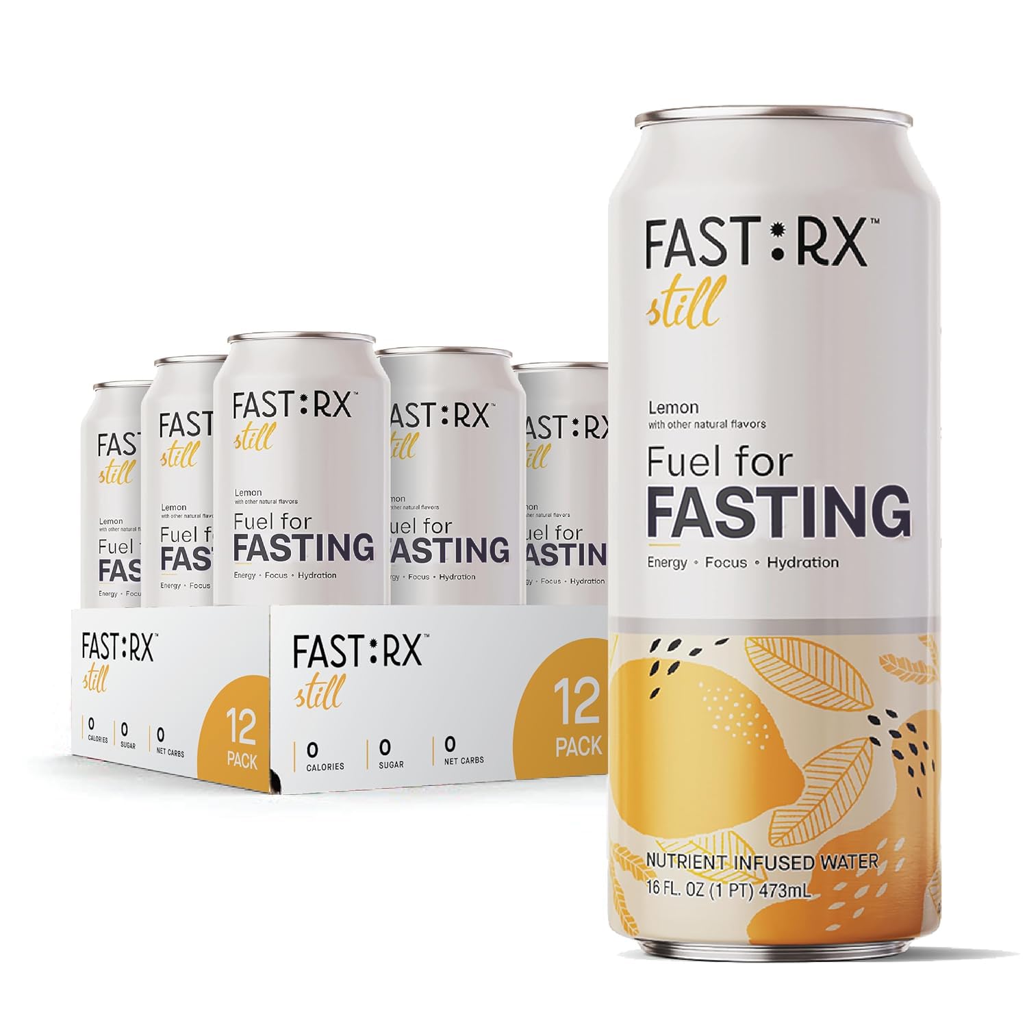 FASTRX Meyer Lemon Still Fasting Electrolyte Drink – Hunger Suppressant, Includes Essential Electrolytes and Vitamins, De-Sugared Lemon Juice – Zero Sugar, 16 Fl Oz (Pack of 12