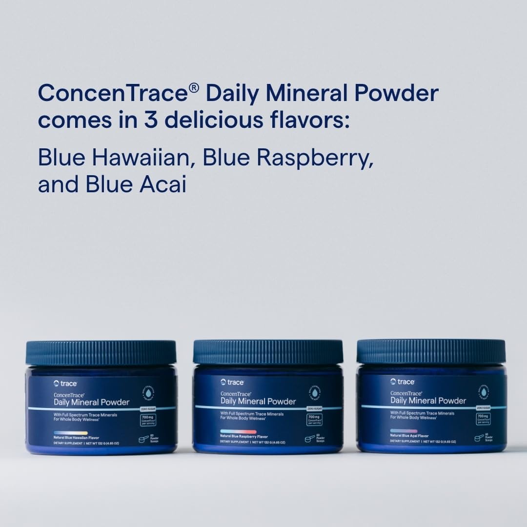Trace Minerals ConcenTrace Daily Mineral Powder 60 Servings - 700mg of ConcenTrace per Serving (About 15 Drops) Full Spectrum for Whole Body Wellness- Blue Acai Flavor