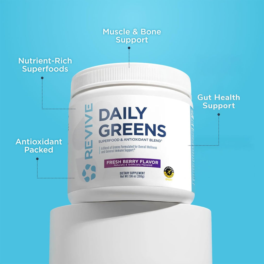 REVIVE MD Daily Green Powder Superfood (Fresh Berry) - Supergreens Powder to Support Energy Levels - Green Juice That Improves Fiber Intake - Vegetable Supports Digestion and Gut Health