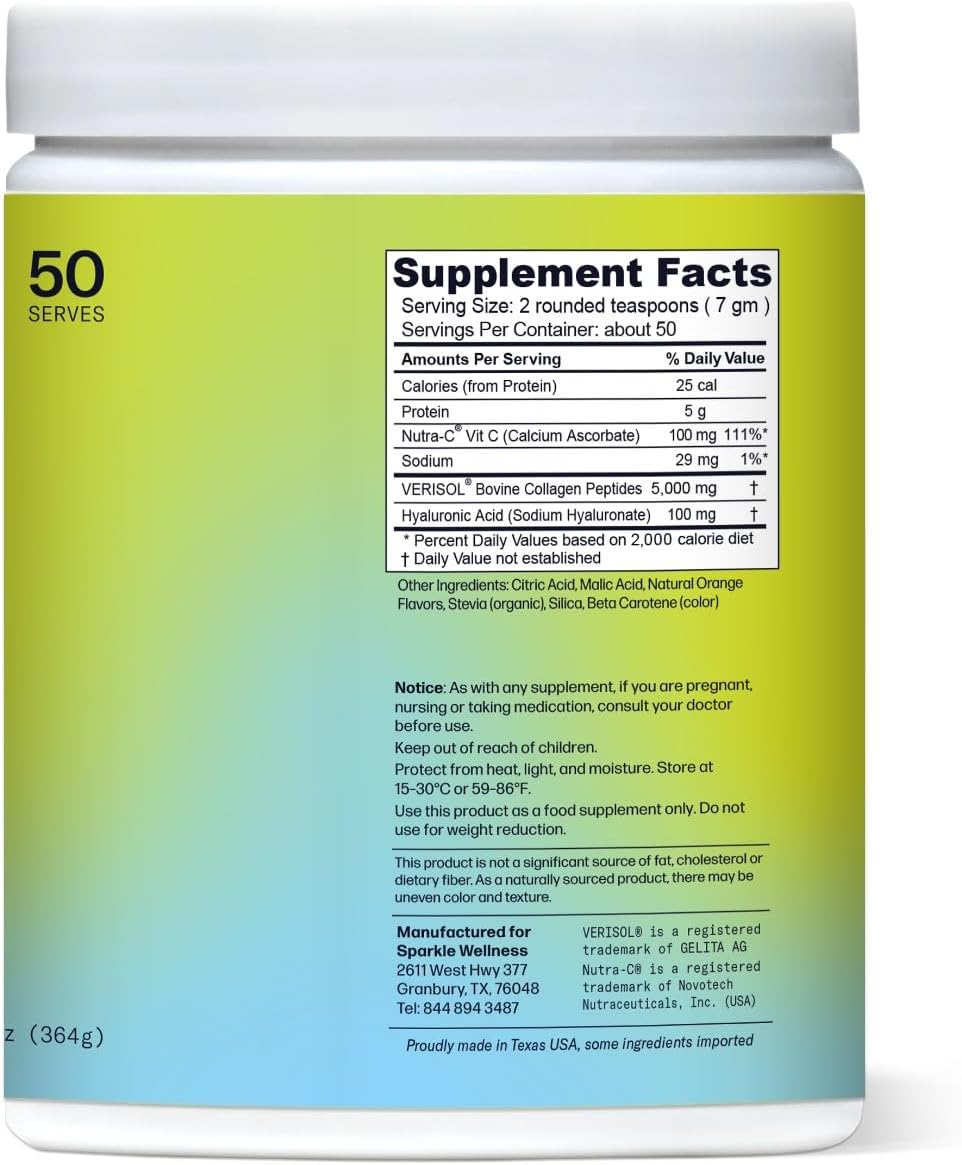 Sparkle Wellness Skin Boost Plus (Orange) [50-Serves] | Collagen Powder Supplement with VERISOL Bioactive Hydrolyzed Collagen Peptides, Vitamin C & Hyaluronic Acid to Improve Skin Elasticity