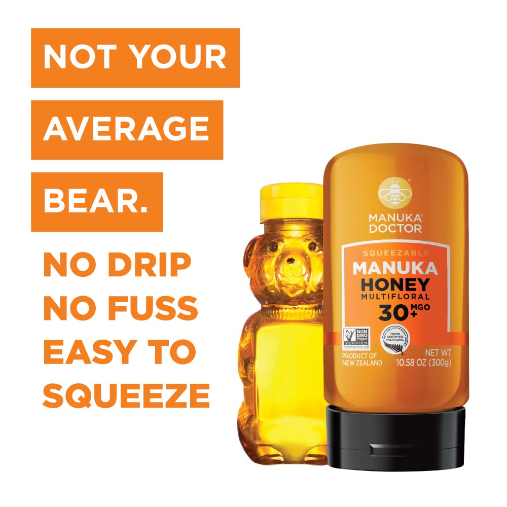 Manuka Doctor - MGO 30+ Squeezy Manuka Honey Multifloral, 100% Pure New Zealand Honey. Certified. Guaranteed. Raw. Non-GMO (10.58 oz)
