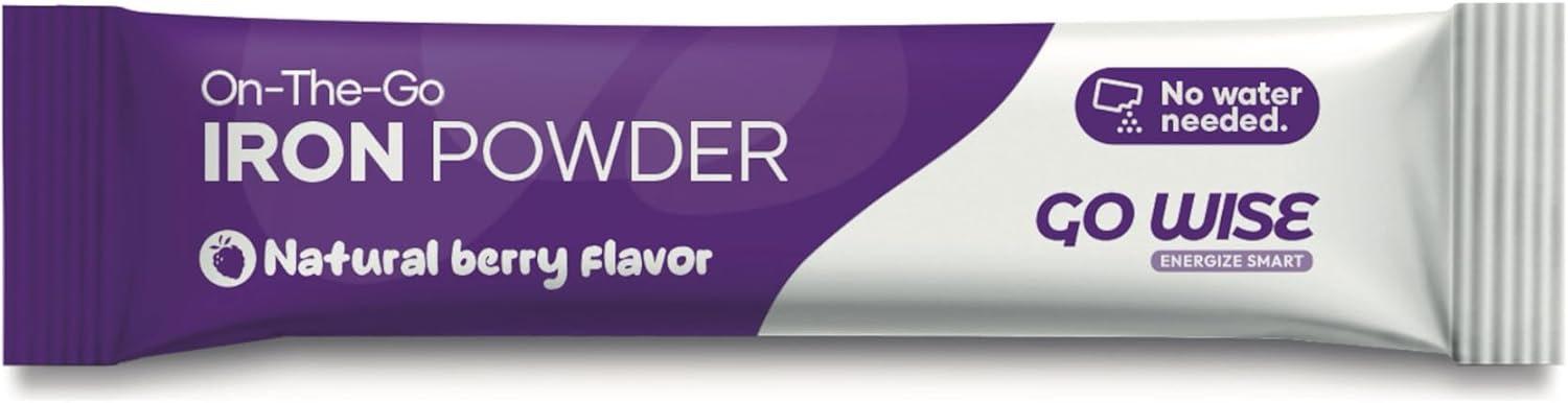 Go Wise Iron Powder - 14 Stick Packs with Vitamin C, B6, B12 and Folic Acid for Direct Consumption, No Water Needed - Gentle Iron Supplement for Women and Adults