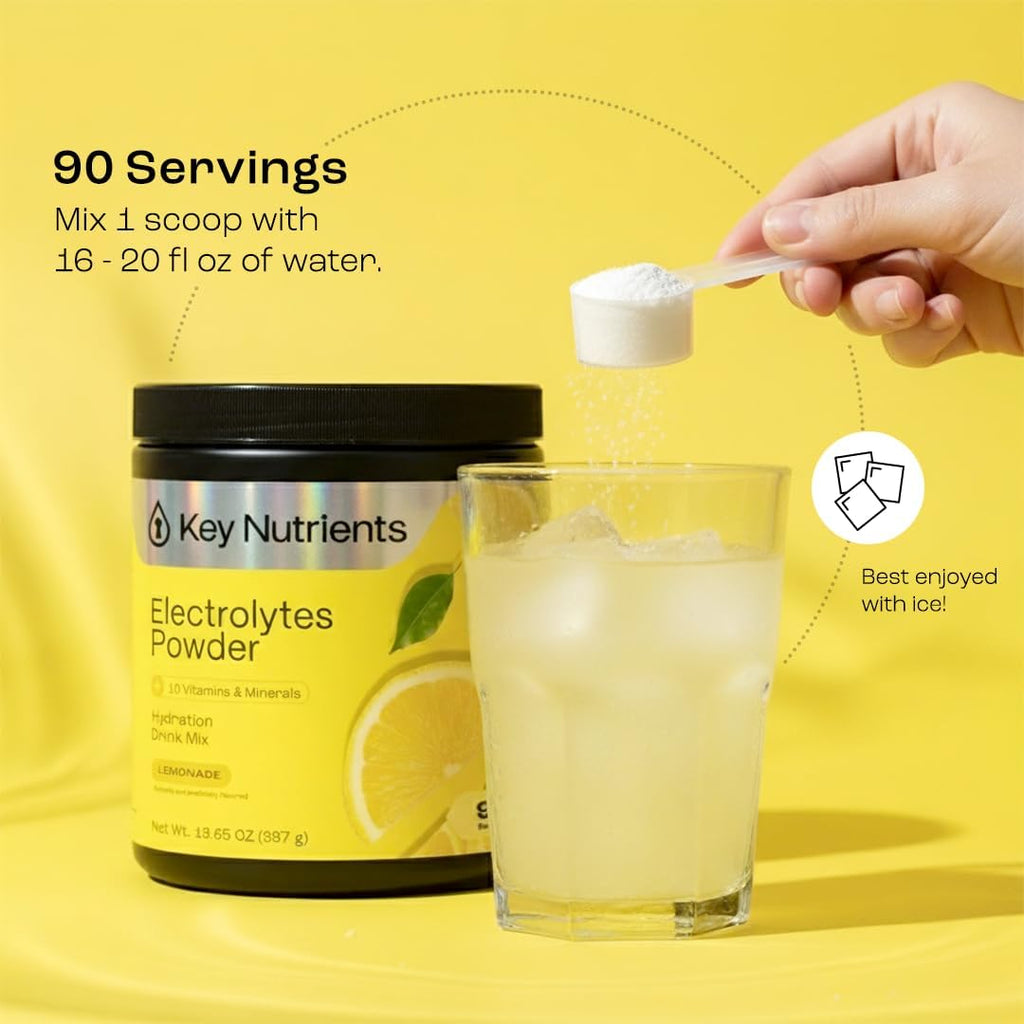 KEY NUTRIENTS Multivitamin Electrolytes Powder No Sugar - Refreshing Lemonade Electrolyte Powder - Sodium & Energy Supplement - Hydration Powder - No Calories - 90 Servings - Made in USA