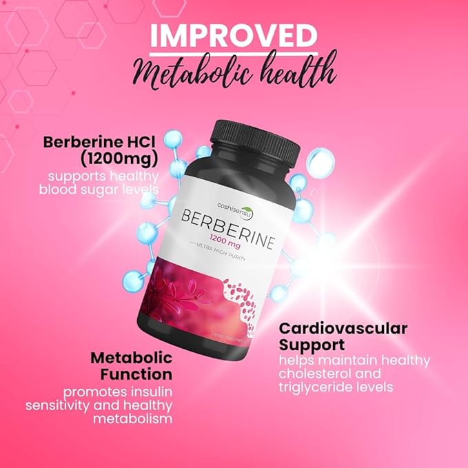 Berberine HCl 1200mg – High Potency Supplement for Blood Sugar, Insulin & Weight Management – Non-GMO, Gluten-Free, Vegan Capsules – Heart & Metabolism Support, Made in USA – 60 Count