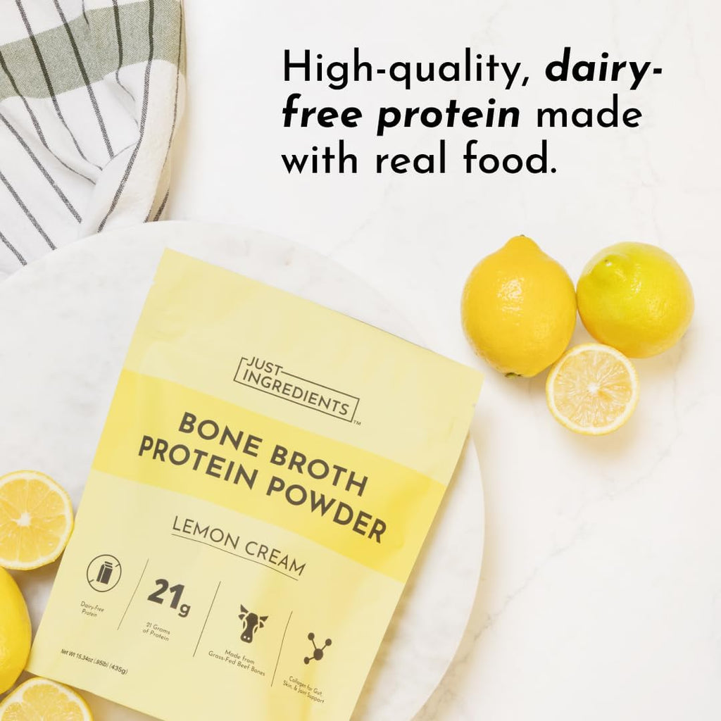 Bone Broth Protein Powder – Lemon Cream | 15 Servings | 21g Grass-Fed Protein per Serving | Dairy-Free | Collagen for Gut, Skin & Joint Support | Made with Real Food Ingredients