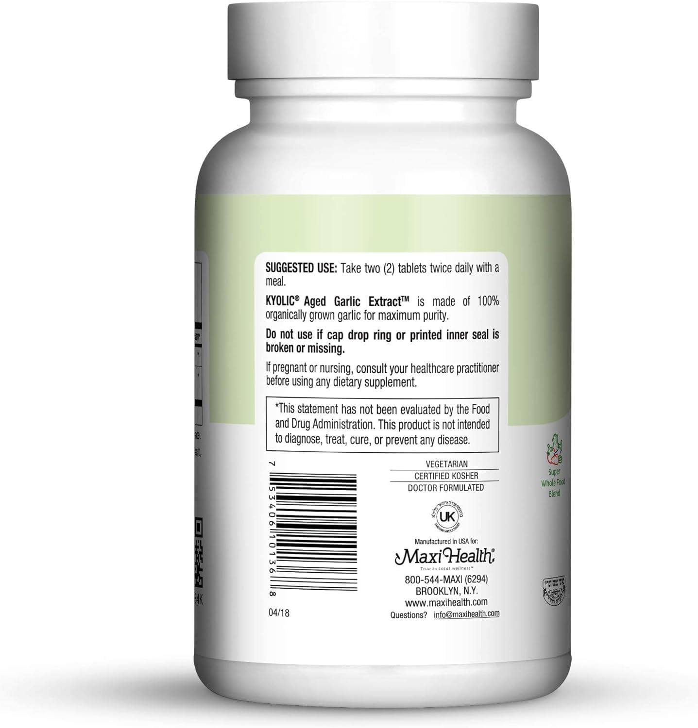 Maxi Health Kyolic Organic Garlic Supplement - Kosher Garlic Tablets with Kyolic Aged Garlic Extract for Immune Support - Vegetarian Garlic Pills (360 Count)