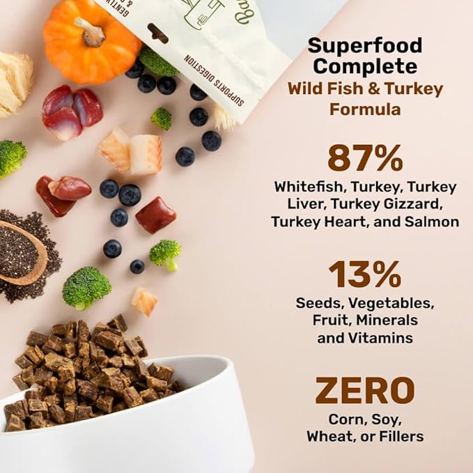 BADLANDS RANCH by Katherine Heigl – Superfood Complete Air-Dried Fish & Turkey Dog Food – High Protein with Superfoods for Daily Wellness & Consistent Nutrition – 24 oz (Pack of 4)