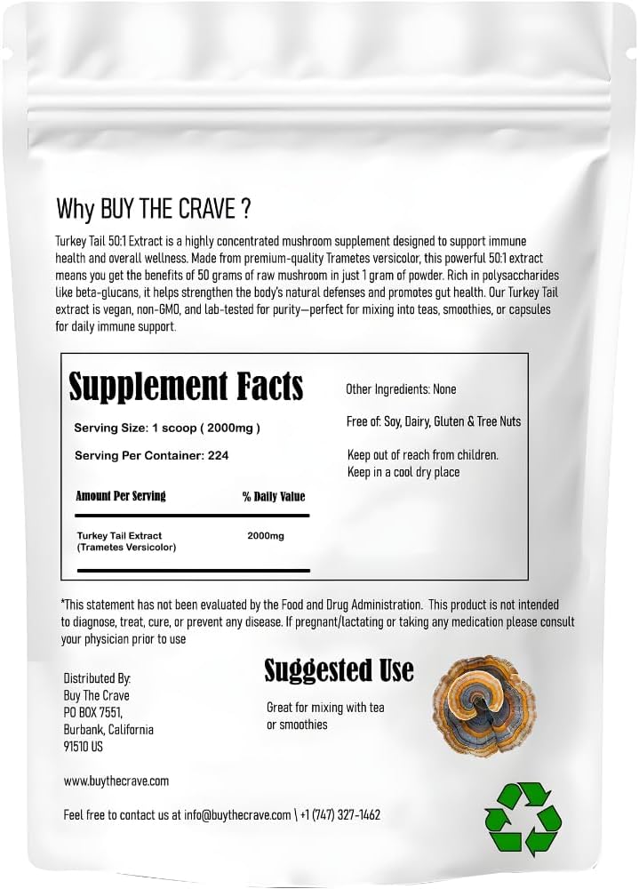 Organic Non-GMO Freeze Dried Turkey Tail Mushroom Powder (50:1 Extract), 16 Ounces | Freeze Dried Longer Shelf Life, Supports Immune Response & Cellular Level (16 OZ)