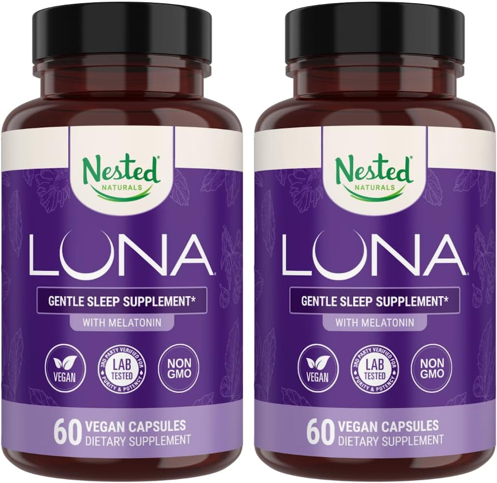 Nested Naturals Luna Sleep Aid - Non-Habit Forming Natural Sleeping Pills for Adults with Naturally Sourced Ingredients - Valerian Root, Melatonin, Chamomile, Lemon Balm, and More - 120 Vegan Capsules