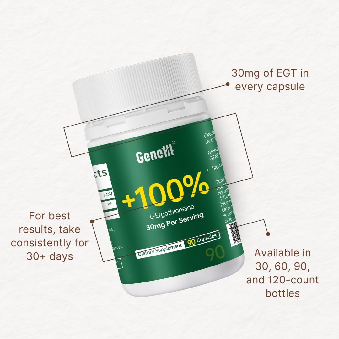 L-Ergothioneine Supplement, 30mg(EGT)/Serving, 6X Ergothioneine Mushroom Extract Supplements Longevity, Immune Support, Heart Health & Brain Supplement, Lab Tested, Made in USA (90 Servings)