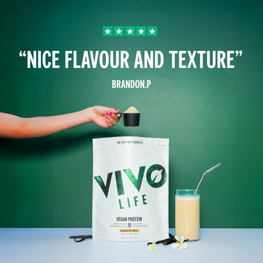 Vivo Vegan Protein Powder - 0.7 oz of Plant-Based Protein per Scoop, 30 Servings (31.7 oz) (Vanilla) (31.7 oz, Unflavored)