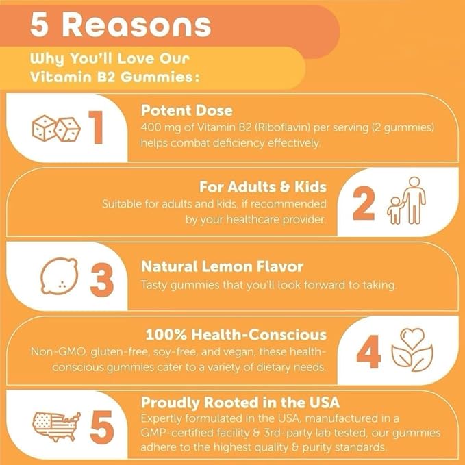 kindnature Vitamin B2 Gummies - Riboflavin 400mg Supplement for Kids & Adults - Non-GMO, Soy & Gluten-Free, Vegan Chewable Gummies (30 Day Supply)