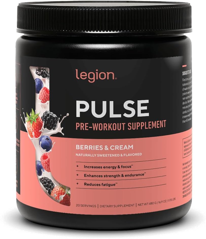 LEGION Pulse - All Natural Nitric Oxide Preworkout Drink to Boost Energy, Creatine Free, Naturally Sweetened, Beta Alanine, Citrulline, Alpha GPC (Berries and Cream)