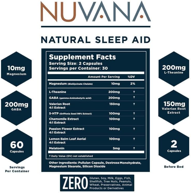 Shut Eye Natural Sleep Aid Supplement for Adults | 5mg Melatonin | Helps Relax and Promote Natural Deep Sleep with Valerian Root, Chamomile & Magnesium | Vegan & Non-GMO | 60 Capsules