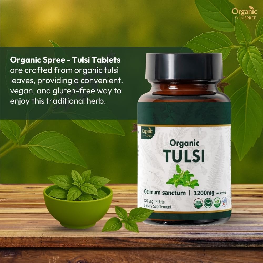 Tulsi 120 Tablets – USDA Organic Holy Basil – Supports Stress Relief & Adaptogenic Balance* - Pack of 3