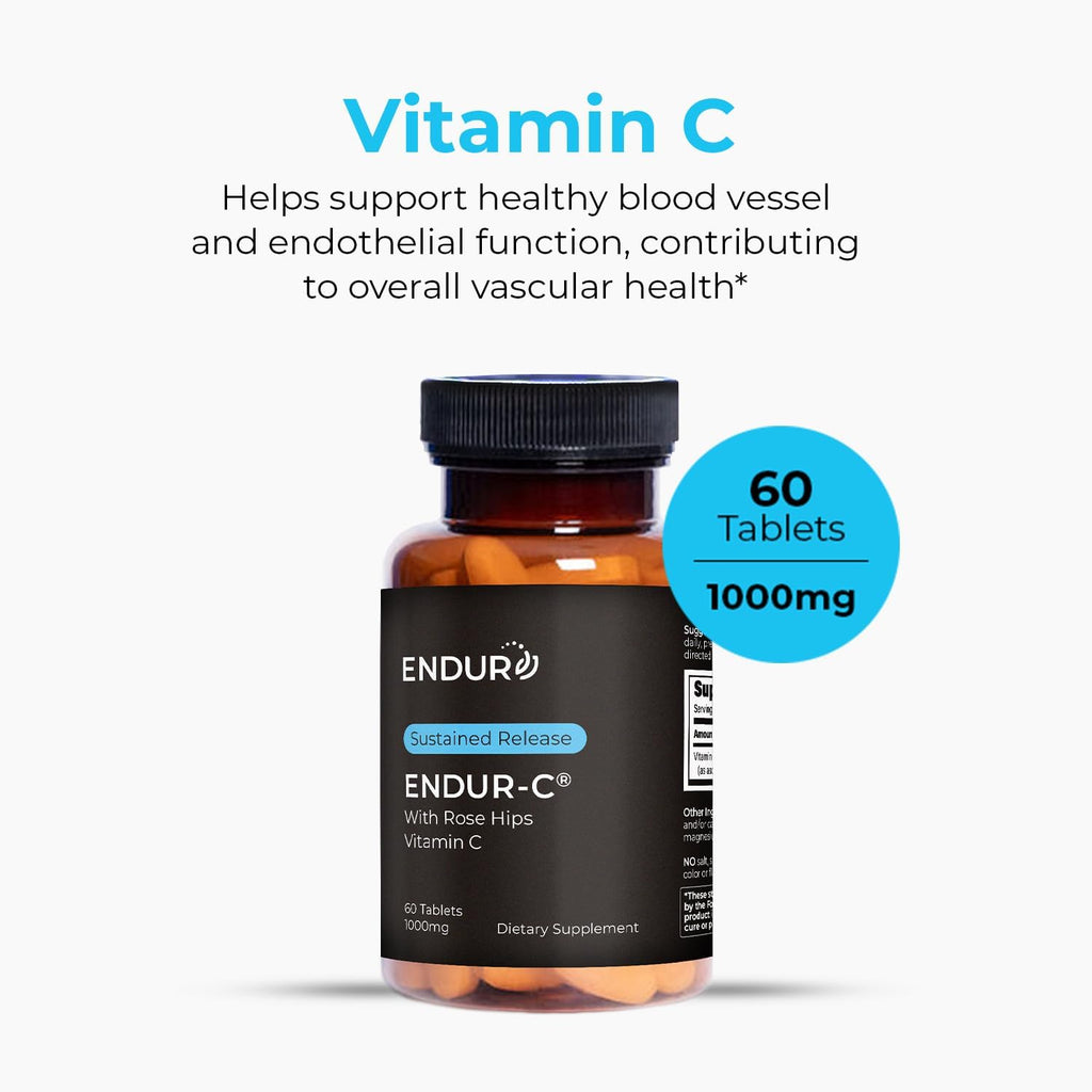 Endur ENDUR-C Vitamin C with Rose HIPS, Supports Collagen Production, Antioxidant Protection & Gentle Digestion, Gluten Free, 1000mg (60 Tablets)