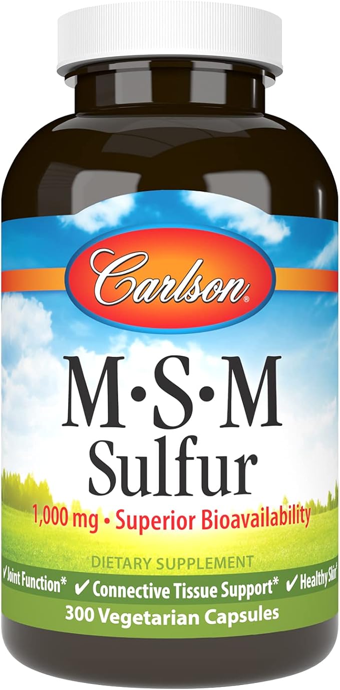 Carlson - M-S-M Sulfur, 1000 mg - Superior Bioavailability, Joint Function, Connective Tissue Support & Healthy Skin, 300 Vegetarian Capsules