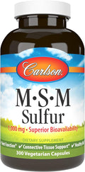 Carlson - M-S-M Sulfur, 1000 mg - Superior Bioavailability, Joint Function, Connective Tissue Support & Healthy Skin, 300 Vegetarian Capsules