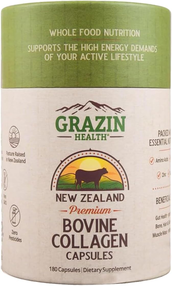 Grass Fed Bovine Collagen Capsules: 3000 Mg per Serving (30 Servings)