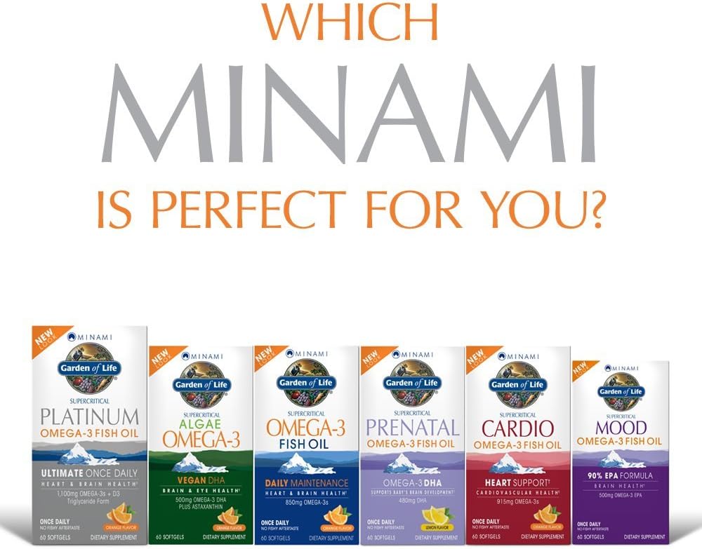 Garden of Life Minami Supercritical Platinum Omega 3 Fish Oil Supplement - Orange, 30 Softgels, Ultimate Once Daily Fish Oil Omega 3 for Heart & Brain Health, 1100mg Omega-3s + 1,000 IU Vitamin D3