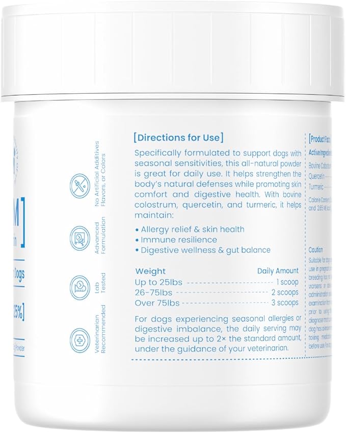 PAWPULSE FORMULA Colostrum for Dogs – Bovine Colostrum Powder with High IgG for Seasonal Allergy, Immune Defense, Skin & Gut Health – Clean Superfood Supplement, Additive-Free, 2.12 oz