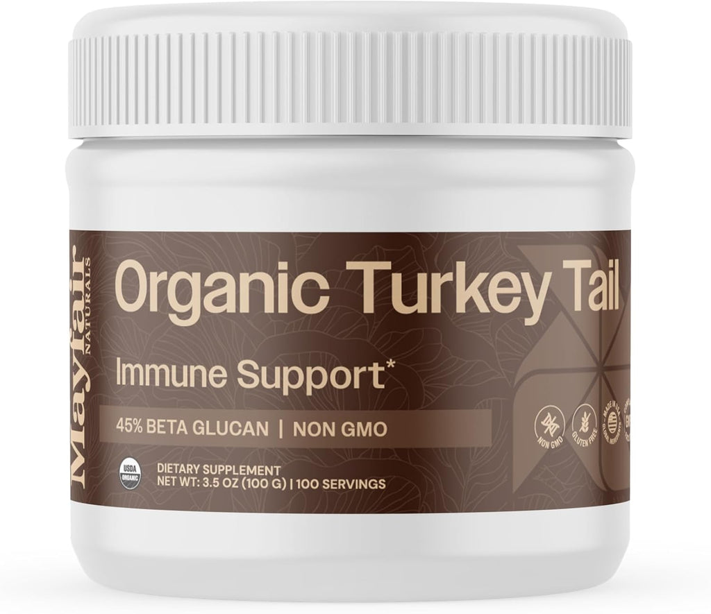 Turkey Tail Mushroom Powder - Organic Mushroom Powder For Immune Support Digestive Health & Immune Response Support Supplement - Hot Water Extracted, 45% Beta-Glucans - 3.05 oz (100 Servings)