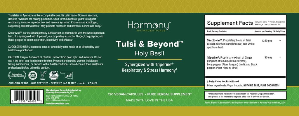 Tulsi - Holy Basil Supplement - Highest Potency, Maximum bio-availabilty, Made with Organic Herbs (Vegetarian Capsules, 120 Count)