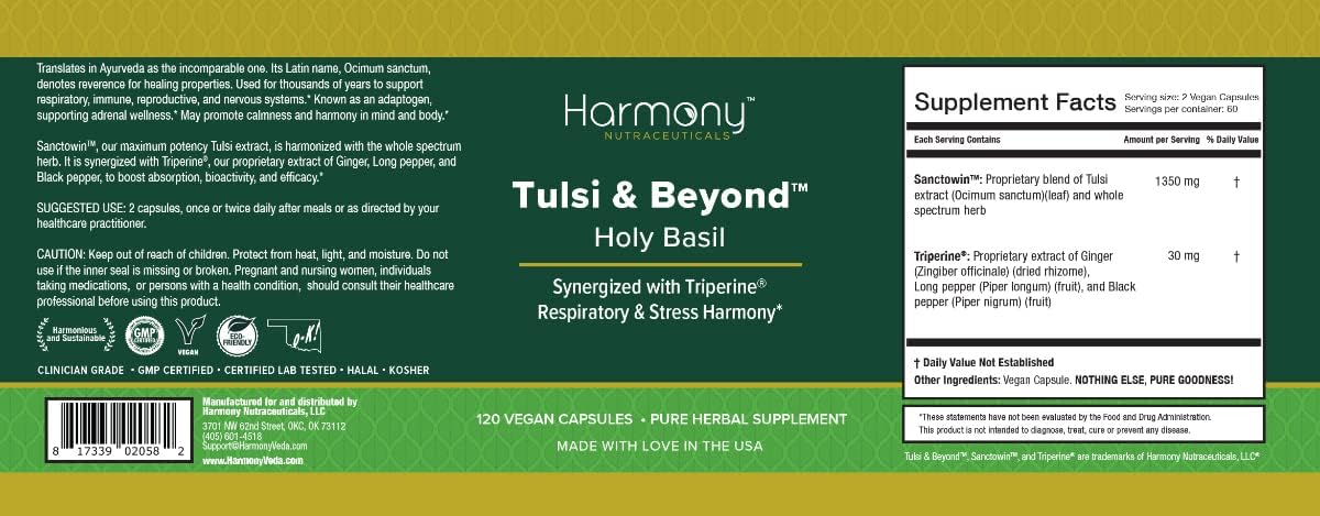 Tulsi - Holy Basil Supplement - Highest Potency, Maximum bio-availabilty, Made with Organic Herbs (Vegetarian Capsules, 120 Count)