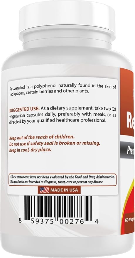 Best Naturals 2 Packs Resveratrol Complex 500 mg 60 Veg Capsules Made with Grape Skin, Red Wine, Quercetin - Gluten Free & Non GMO - (Total 120 Capsules)
