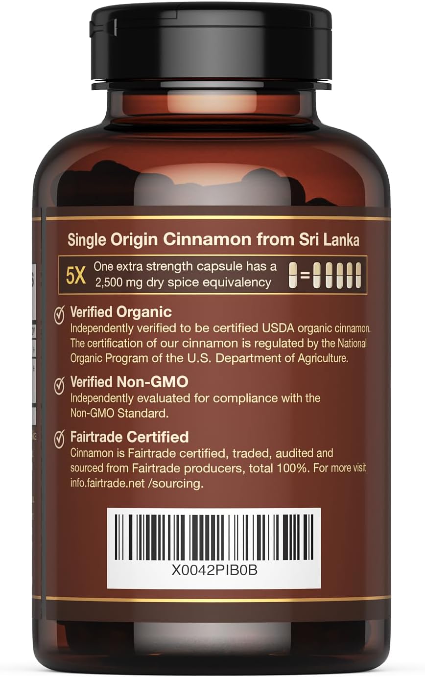 CinnaGuard™ Organic Ceylon Cinnamon Supplement 2500mg per Capsule | Extra Strength | 4 Month Supply | 120 Count - Non-GMO & Gluten Free Antioxidant