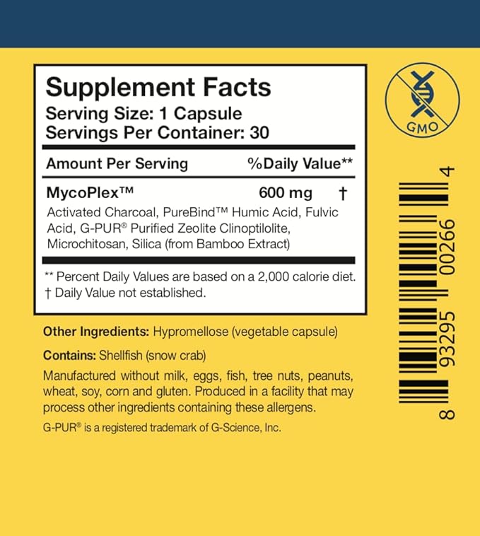 Researched Nutritionals MycoPul - Advanced Mycotoxin Binder Complex, Zeolite Detox, Humic Acid, Fulvic Acid & Activated Charcoal for GI Tract Detox, Clinically Researched Mold Binders, 30 Capsules
