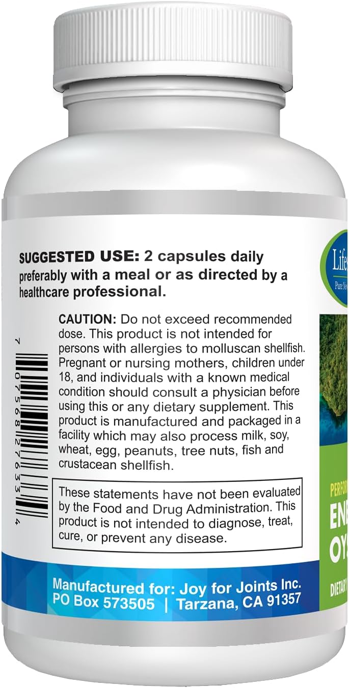 Energize Oyster Extract Supplement for Men & Women - Zinc, Taurine, Amino Acids - Supports Energy and Wellsness, Manufactured in USA, 500 mg, 60 Vegetable Capsules.