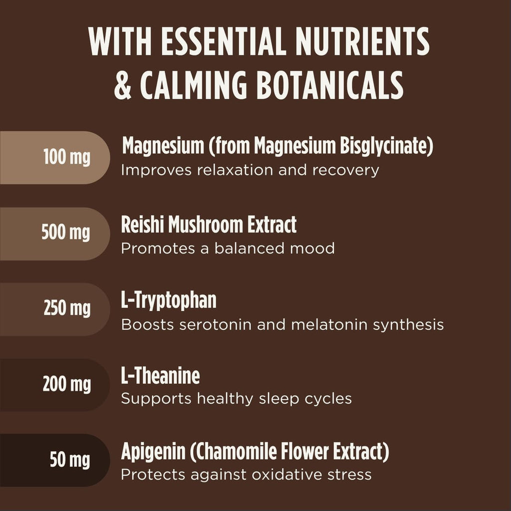 Calm Evening Tonic Sleep Powder - Cinnamon‑Cocoa Nighttime Superfood Drink Mix - Magnesium, L‑Theanine, Reishi Mushroom & L‑Tryptophan for Deep Sleep & Recovery, No Grogginess - 20 Servings