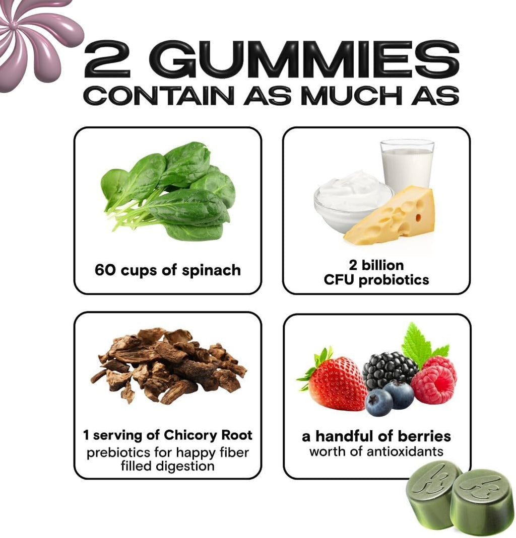 Kiala Nutrition Super Greens Gummies with 11x Organic Greens, Pre, Post & Probiotics, Antioxidants Superfood Gummy Fiber Supplement Supports Gut Health & Digestion, Dairy Free, Vegetarian, 60 Gummies
