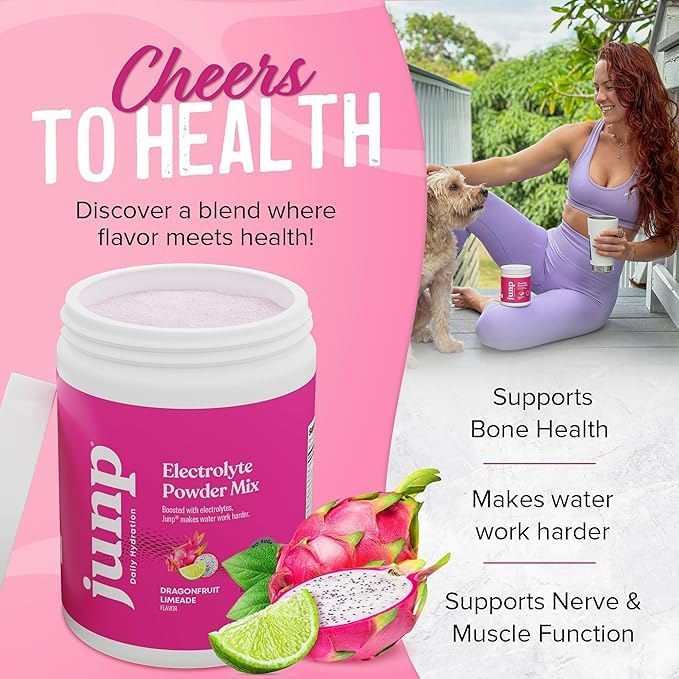 JUNP Electrolytes Powder No Sugar No Carbs - Exotic Tropical Dragonfruit Limeade Drink Mix - Potassium & Salt Electrolyte Hydration Powder Zero Calorie Sugar Free Electrolyte Powder, 180 Servings