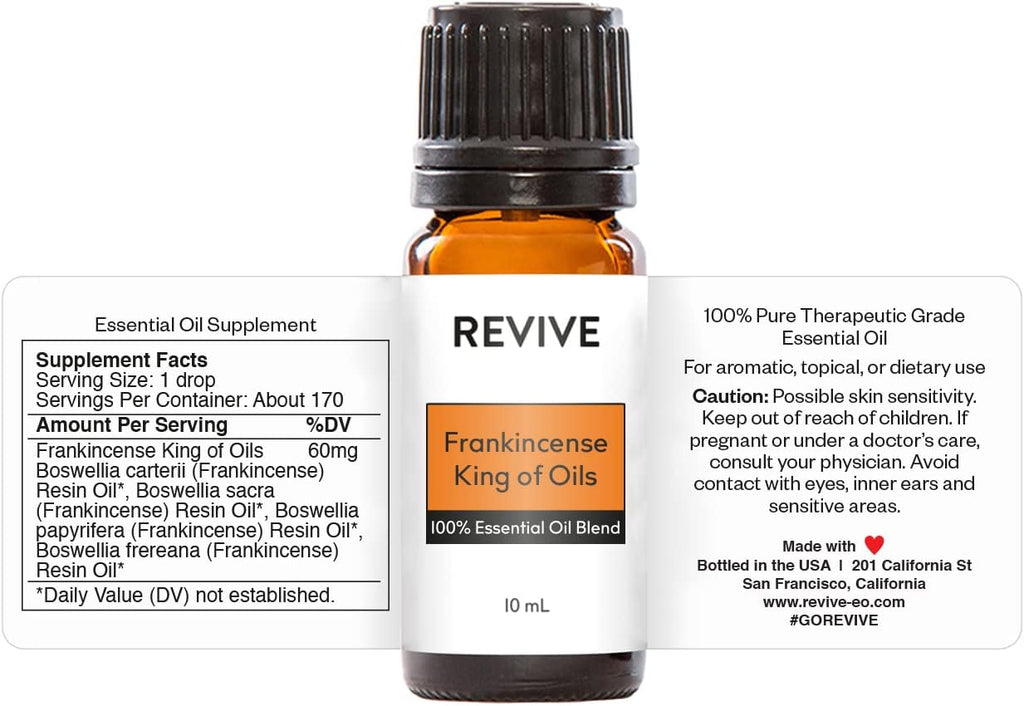 Frankincense King 10mL Essential Oil Blend by Revive Essential Oils - 100% Pure Therapeutic Grade, for Diffuser, Humidifier, Massage, Aromatherapy, Skin & Hair Care