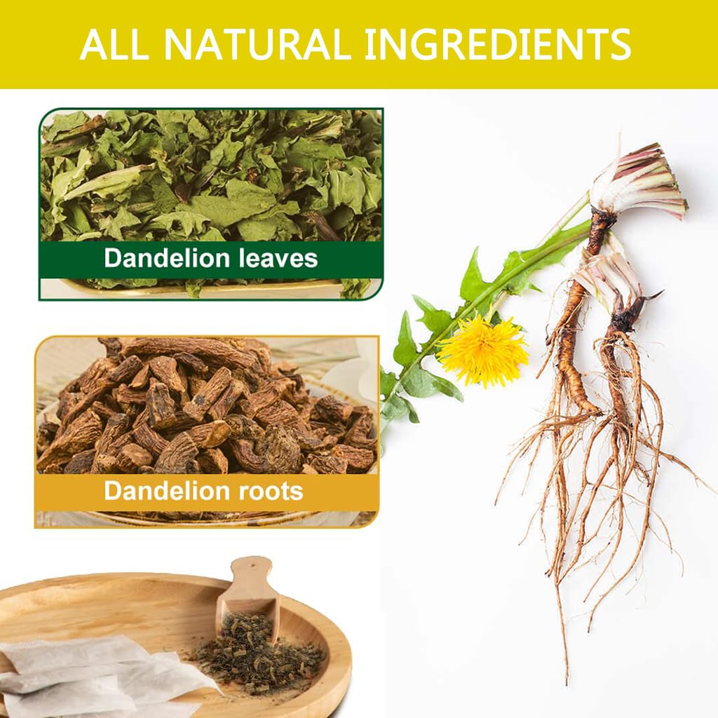 TZTZBOM Natural Dandelion Leaf & Root Tea bags, Energizing Dandelion Tea for Liver & Kidney Health & Boost Immune System (20 Tea Bags) Non-GMO - Caffeine-free