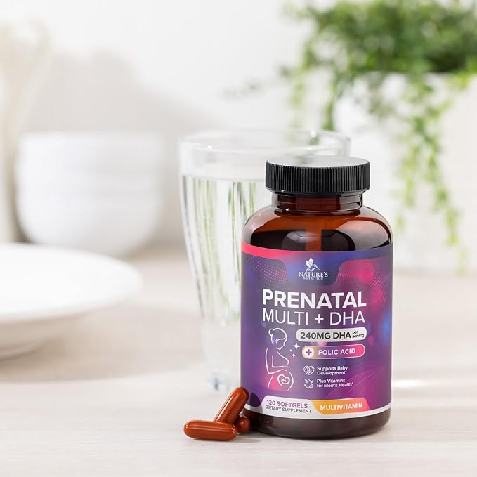 Prenatal Vitamins for Women with Folic Acid + Omega 3 DHA for Fetal Brain Development, Best Prenatal Vitamin Supplement, Daily Pregnancy Multivitamin Nutritional Support, Non-GMO - 120 Softgels