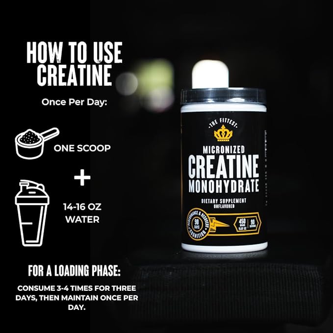 The Fittest Creatine Monohydrate Powder – Unflavored, Pure 100% Micronized Creatine Monohydrate – Muscle Strength, Focus, Power & Recovery Support