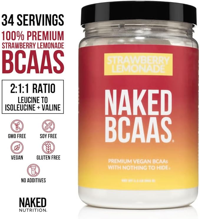 NAKED Strawberry Lemonade BCAAs Amino Acids Powder, 100% Pure 2:1:1 Formula, Vegan Branched Chain Amino Acids, Instantized All Natural BCAA Powder Supplement - 501 Grams, 34 Servings