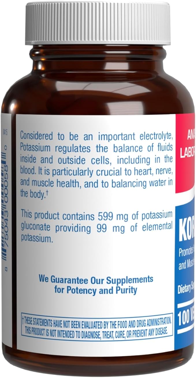 Chelated Potassium Gluconate Supplement - Clinical High Absorption Potassium Supplement for Fluid Balance Kidney Heart Muscle and Nerve Support - Vegan Non-GMO & Made in The USA - 100 Servings