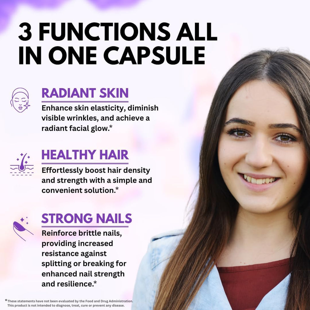 Biotin with Hyaluronic Acid, Collagen and Keratin – 25000 mcg Hair Growth Vitamins for Men and Women – Nails and Skin, USA Made - Third Party Tested, B1, B2, B3, B6, B7 Complex - 60 Capsules