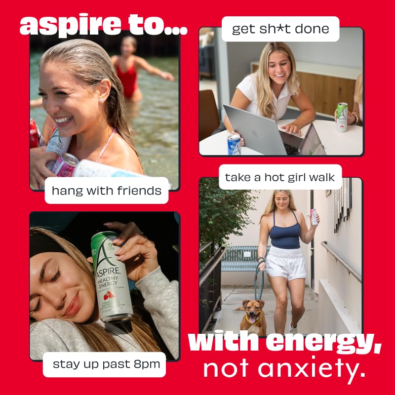 ASPIRE® Sweet Cherry, Healthy Energy Drink 80mg Natural Caffeine, Zero Sugar No Carbs Keto Friendly, 12 Pack Green Tea Sugar Free Drink Low Caffeine Zero Calorie