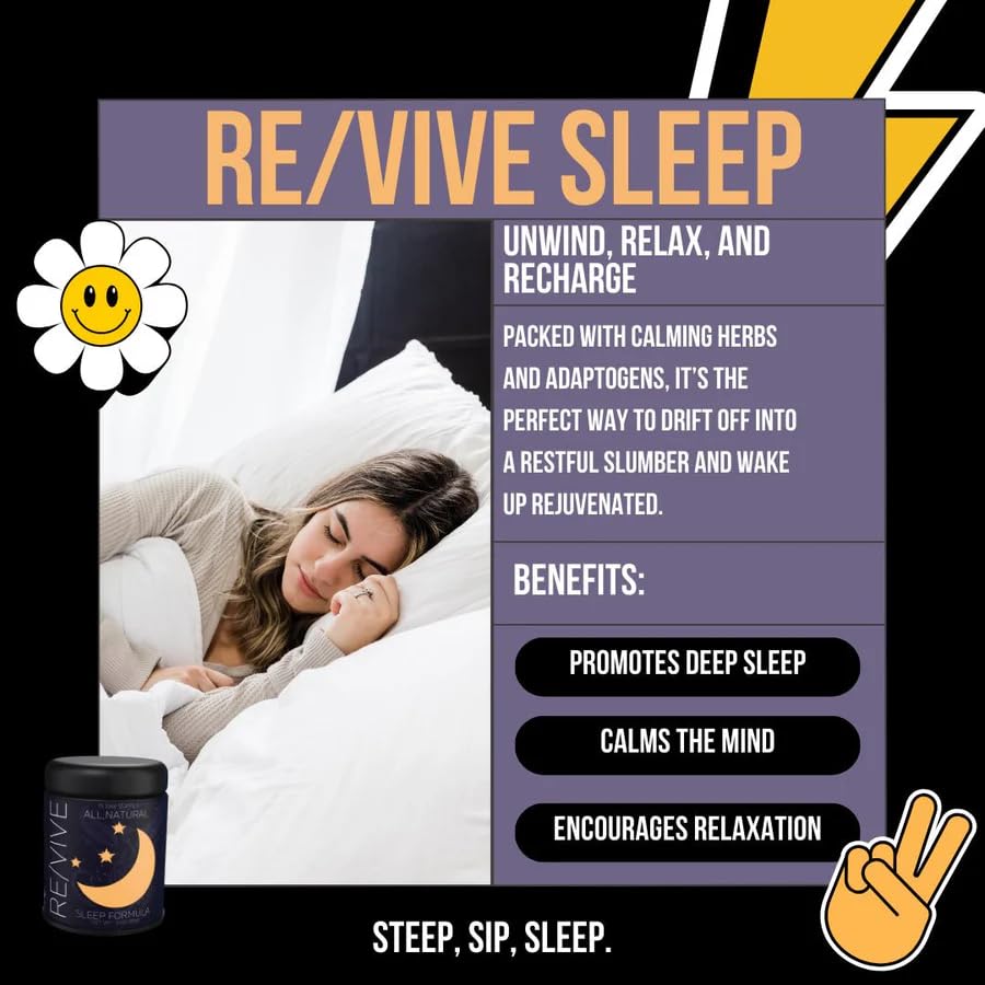 Revival Tea Company RE/VIVE - Mushroom Coffee Alternative Sleep Formula - Herbal Tea made from Peppermint Leaf, Valerian Root, and Mushroom Powder - Caffeine-Free - 3 Ounces