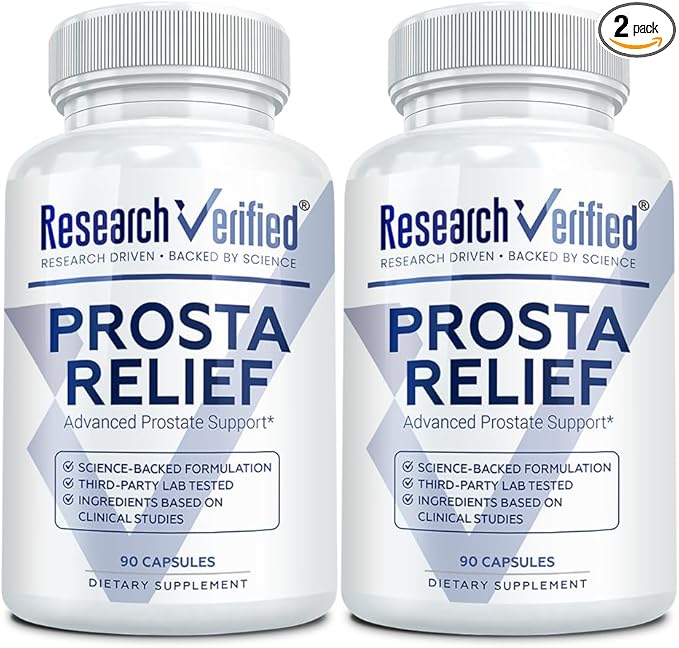 Research Verified® Prosta Relief - Saw Palmetto and Bioperine® - Prostate Health; Bladder & Urinary Health, Drive and Performance; Pure Natural, 90 Capsules (Pack of 2)